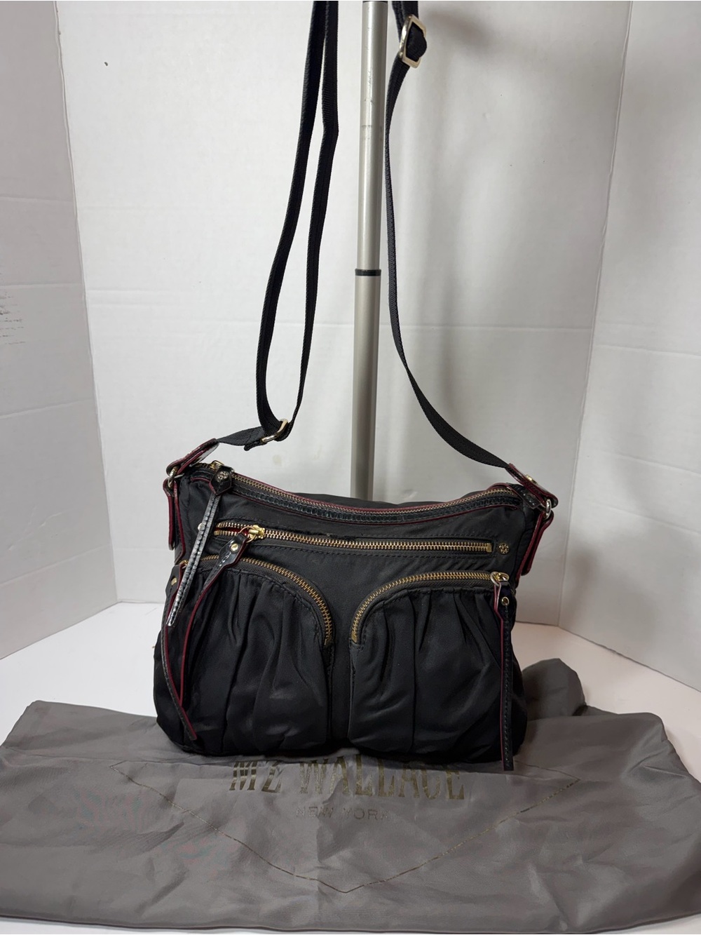 MZ WALLACE Black Crossbody Shoulder Bag with Front Zip Pockets with dust bag